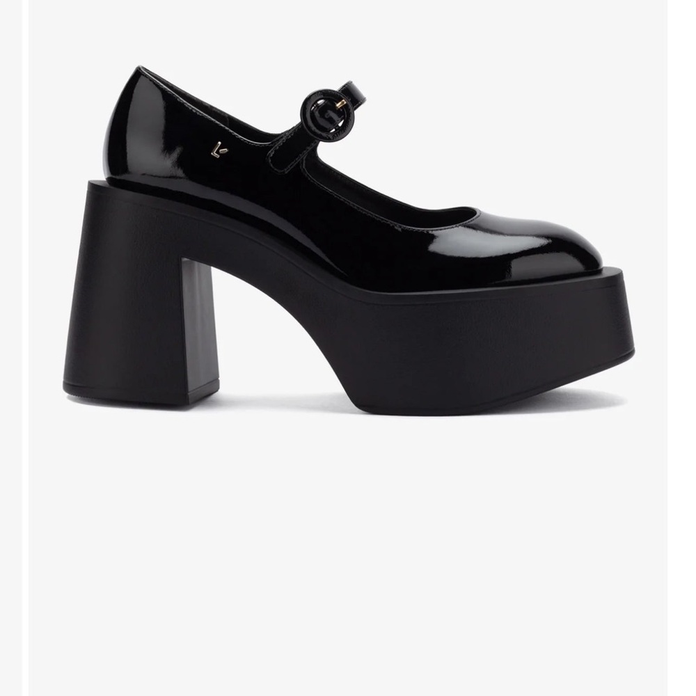 Larroude Glossy Black Platform Mary Janes
